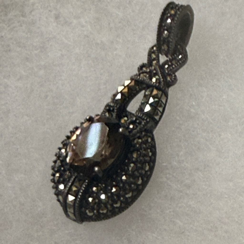 Judith Jack Jj Signed Sterling Smoky Topaz Marcasite Pendant